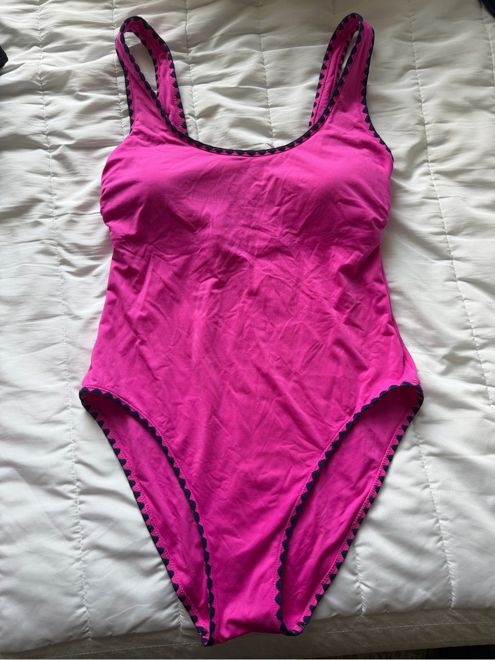 Lucky Brand Fuchsia One-Piece Swimsuit with Black Trim L